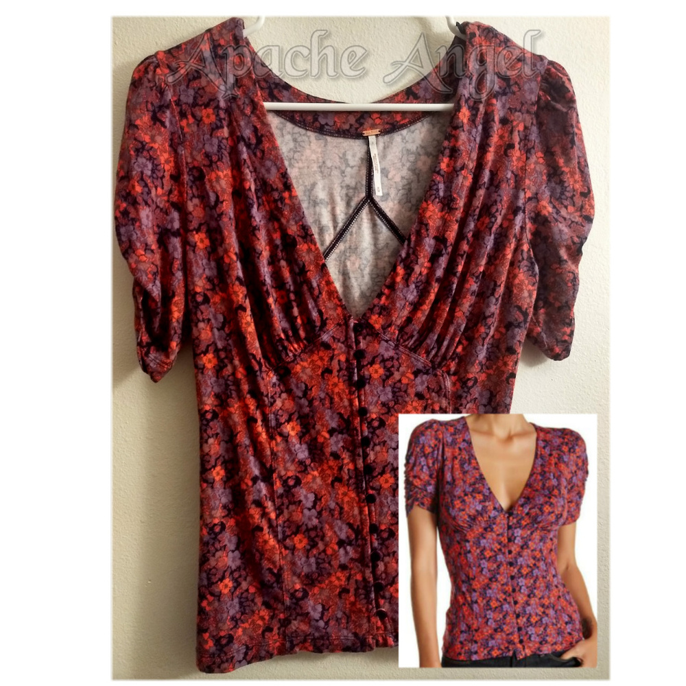 Free People Hollywood Ruched Sleeve Floral Sz M